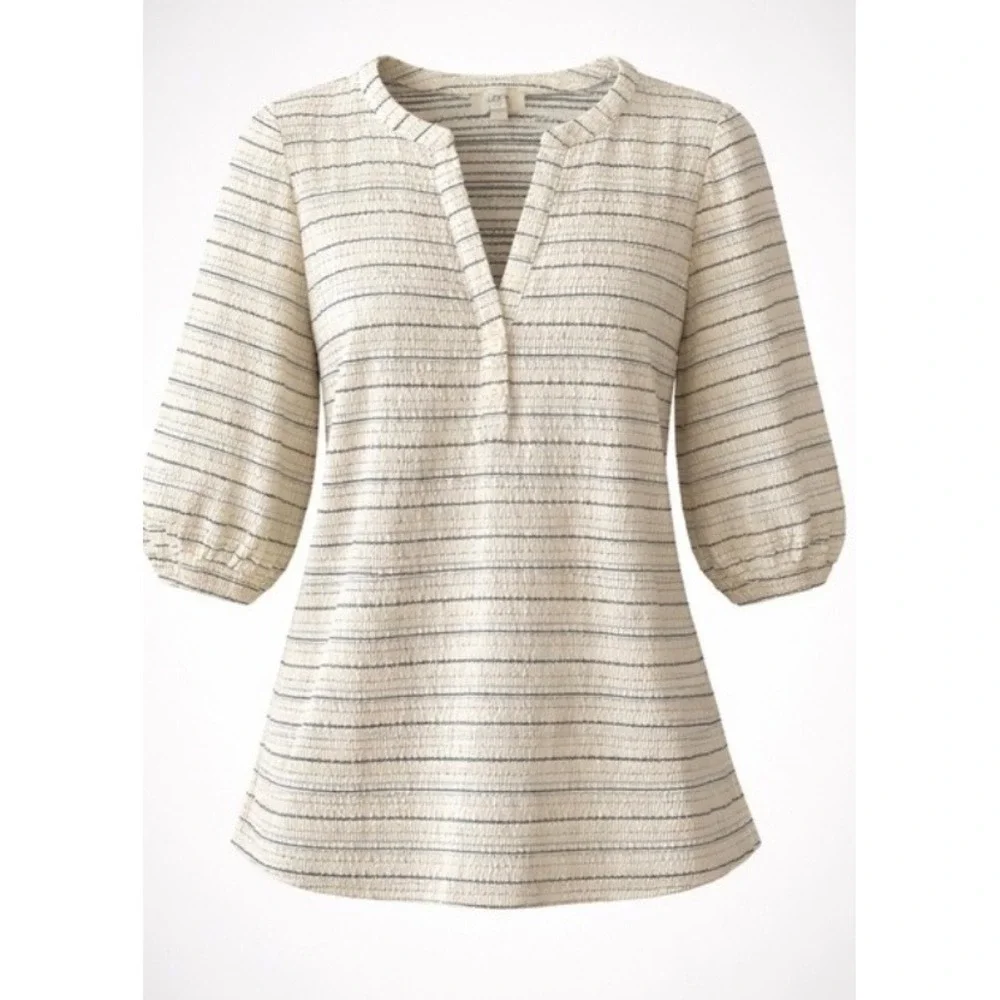 Loft Outlet‎ Womens Smocked Striped Puff Sleeve Blouse Navy White Size S Small